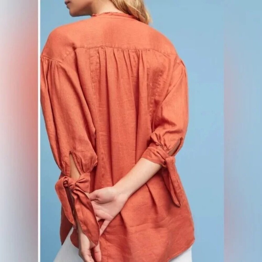 ANTHROPOLOGIE - Ginnie Tied-Sleeve Linen Tunic By Holding Horses Size Sz XS - Picture 7 of 8